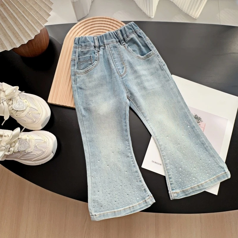 2025春季韩版洋气百搭烫钻满天星微喇女童牛仔裤H-19415裤子