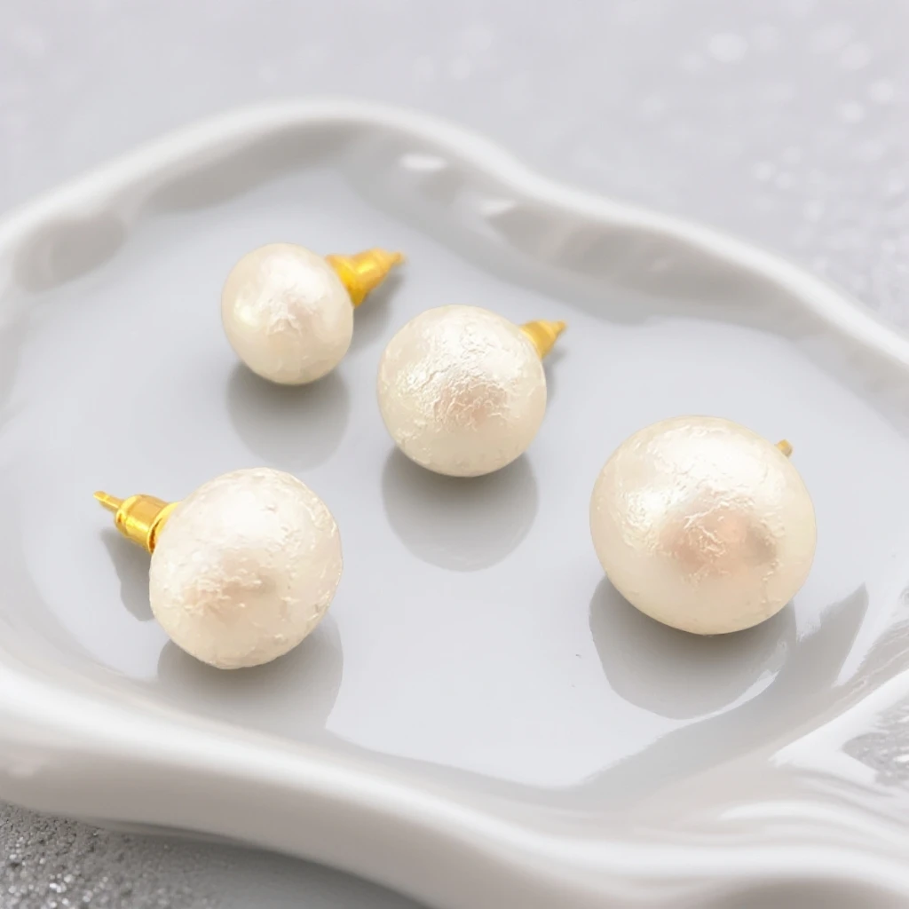 铜合金耳饰 日韩雪花面包珠耳钉女S925银针千金复古宫廷简约精致