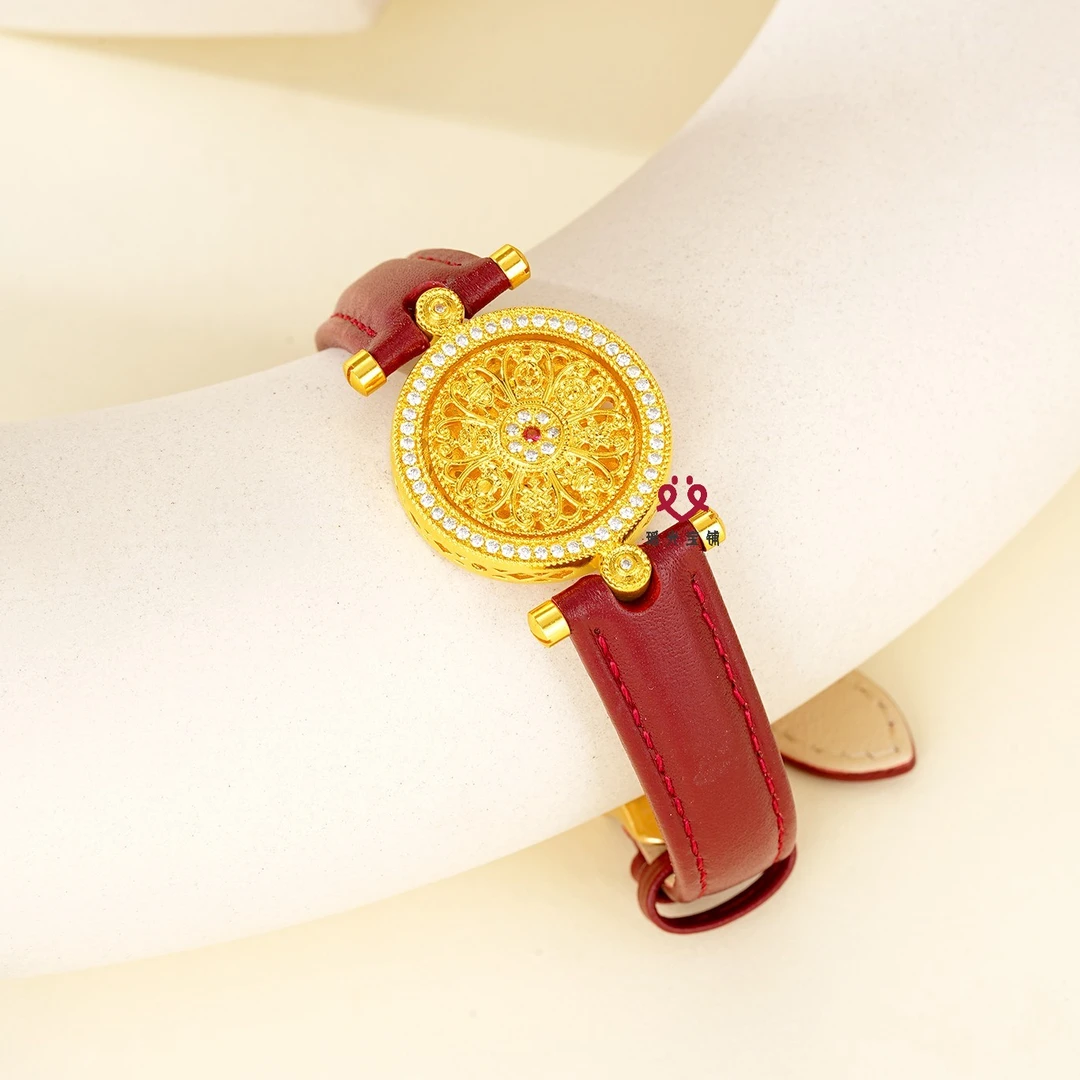 足银皮质手链 八宝罗盘表带手链 古法花丝镶钻时尚高级感转运女款