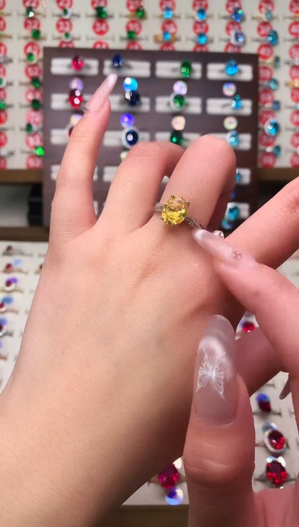 银S925镶嵌戒指黄色碧玺8*10 银托