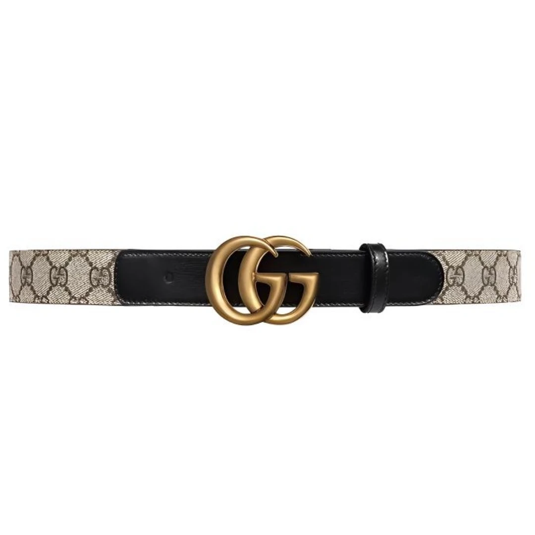 【香港直邮】GUCCI古驰GG金扣细腰带黑色老花皮带 宽3cm 女款625839
