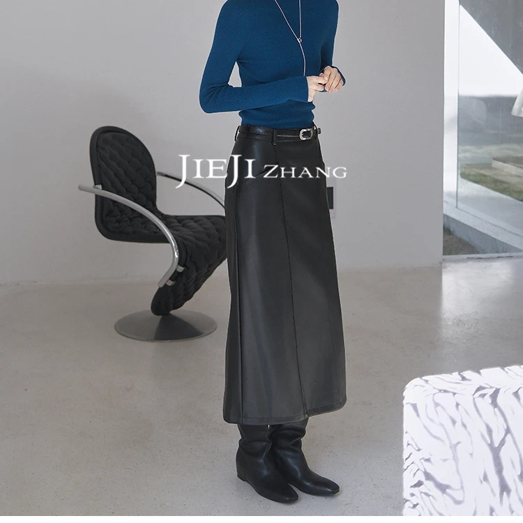 【JIEJI ZHANG】高级定制秋冬时尚百搭大口袋皮裙350944