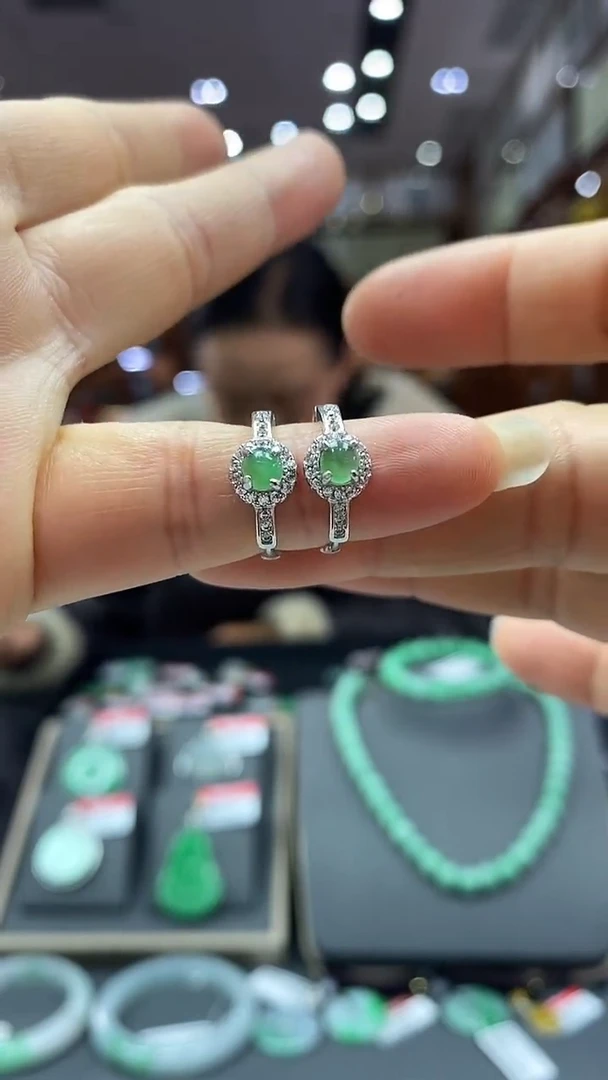 银S925镶嵌翡翠耳饰耳饰