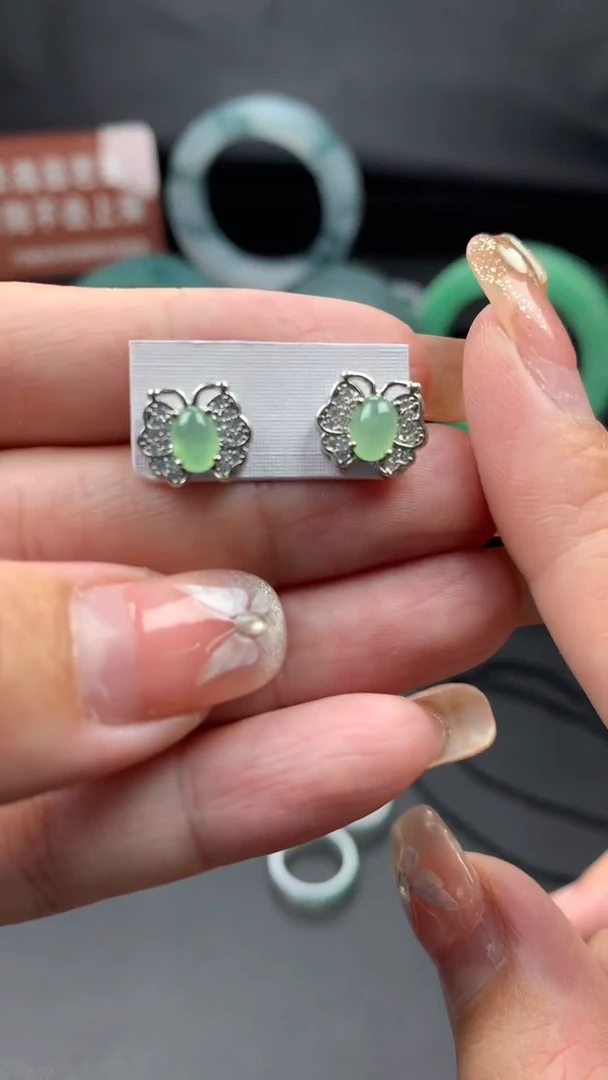 银S925镶嵌翡翠耳饰耳饰3