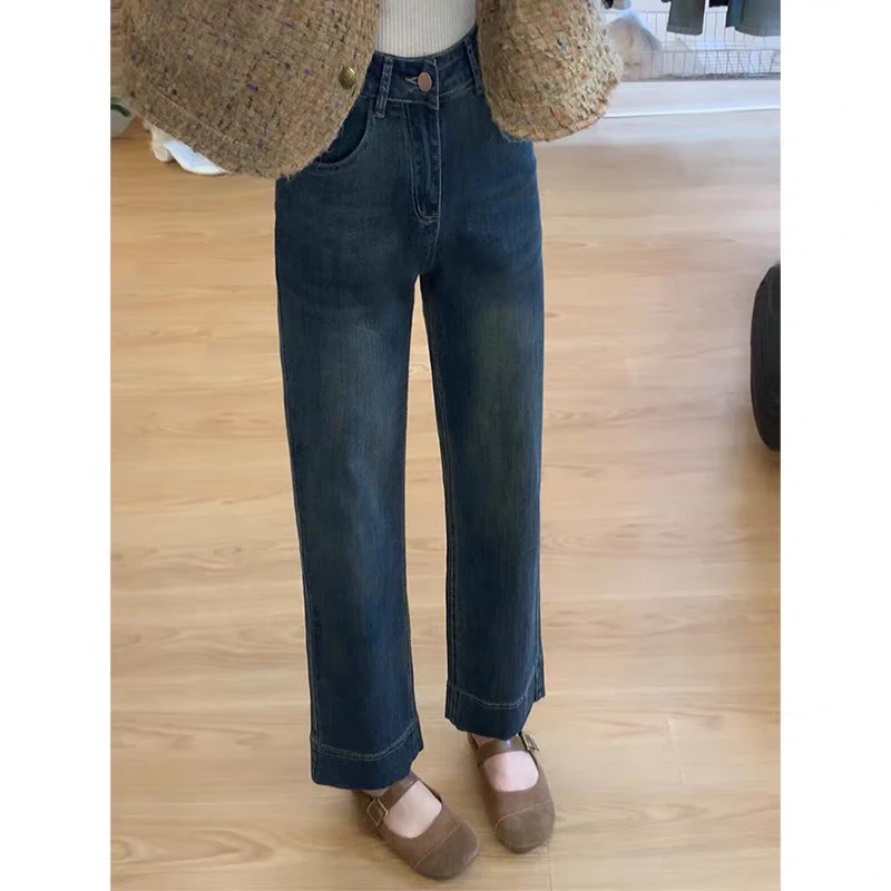 直筒小个子九分阔腿牛仔裤