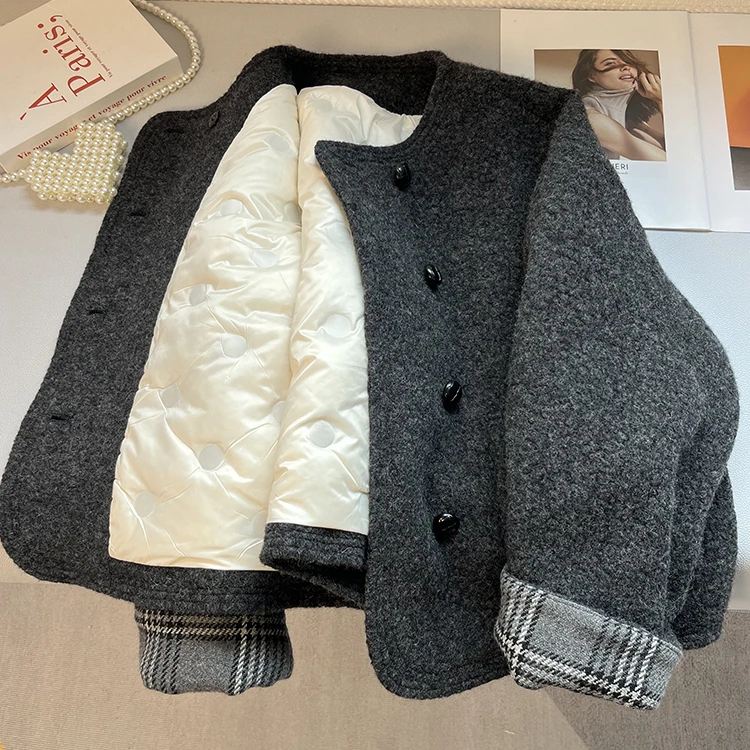 奥顿思兰迪高端双排扣小香风高端羽绒服女冬韩版宽松加厚羊毛外套