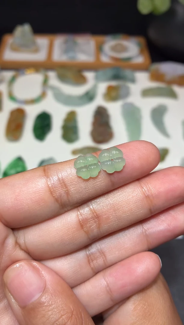 未镶嵌定制翡翠四叶草一对