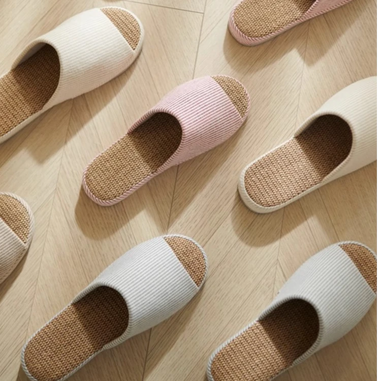 男女通用亚麻拖鞋厚底防滑透气不沾灰居家四季适用麻绳编织地板鞋