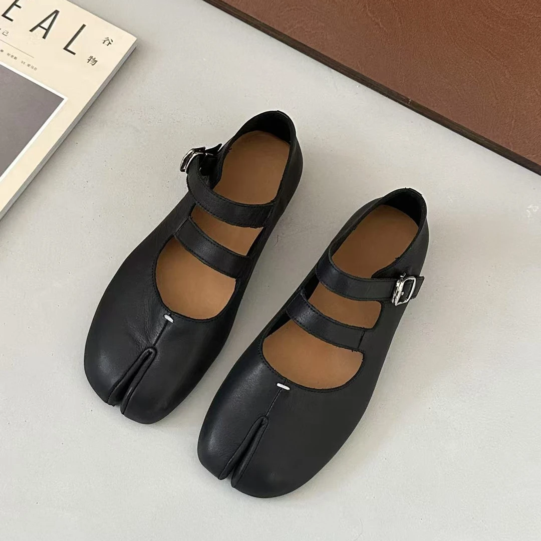 韩版新款玛丽珍分趾鞋复古芭蕾舞平底单鞋黑色百搭奶奶鞋98-02