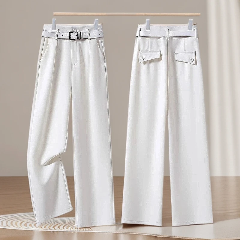 白色阔腿裤女2025新款春夏窄版爆款裤子高腰垂感小个子直筒西装裤