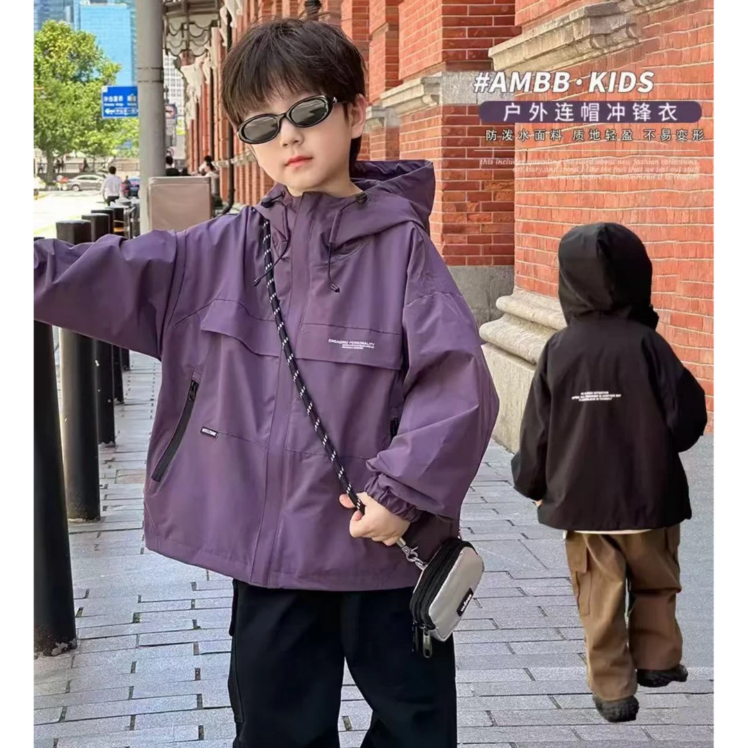 【T1三防冲锋衣】春季新品男女童亲子装透气韩版防水免洗韩版连帽