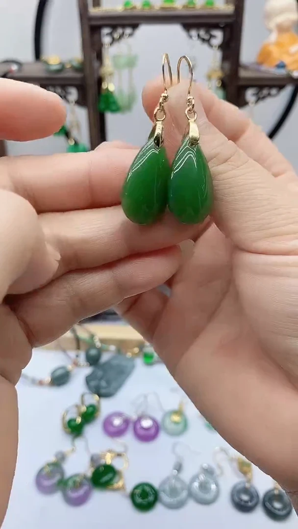 和田玉14K金镶嵌耳饰21