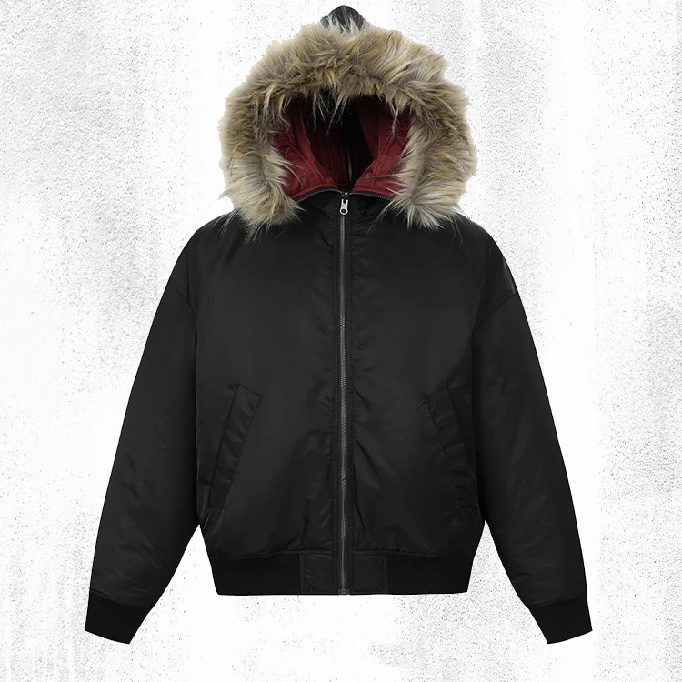 MY06 毛领双面穿黑红夹克棉服男款冬季高级感加厚棉衣外套