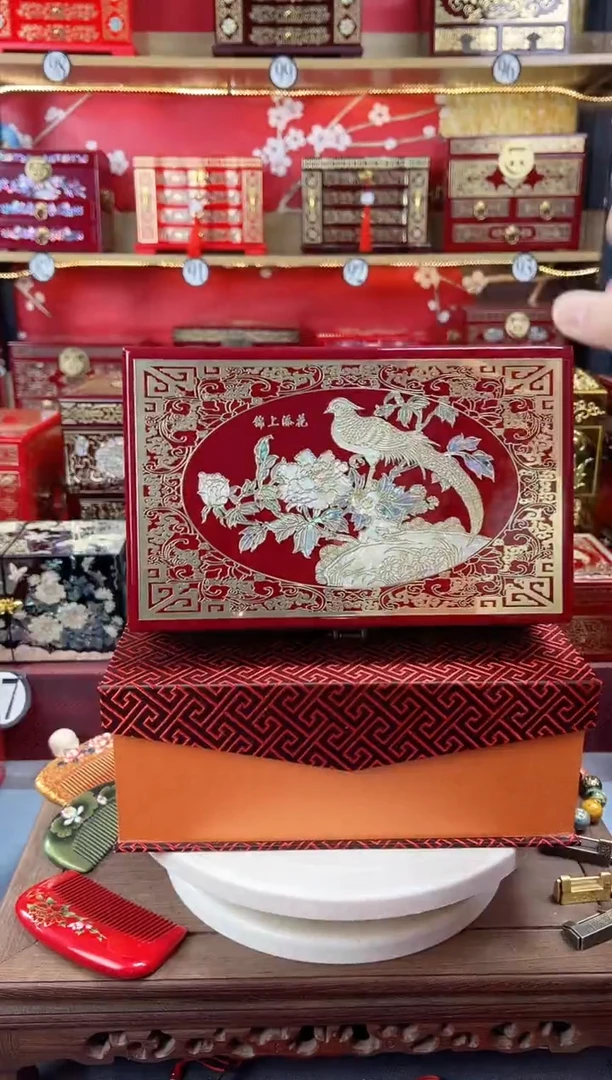 24厘米双层款掐丝螺钿镶嵌酒红锦上添花