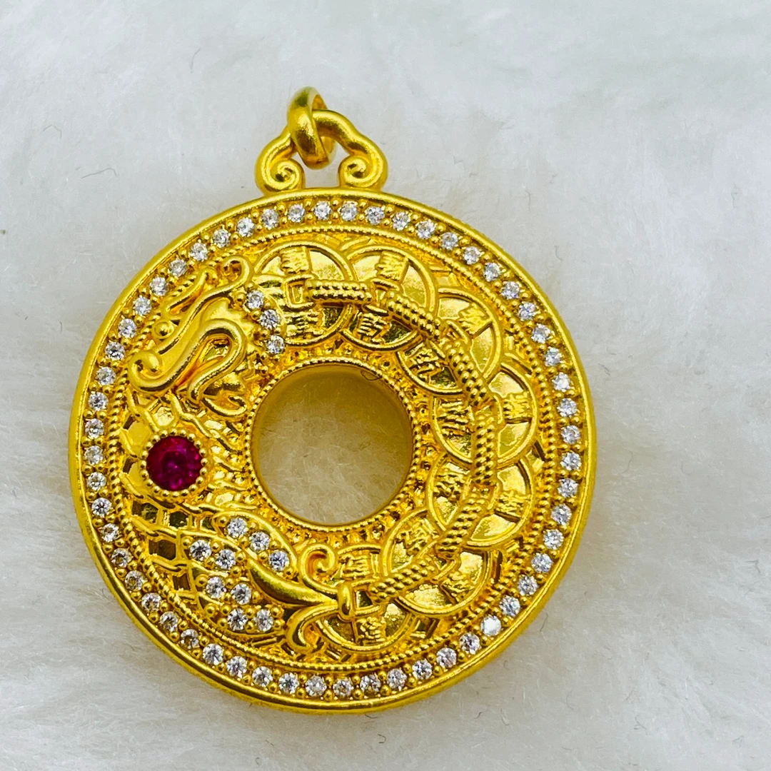 5D足金999 镶嵌平安扣吊坠 附加费348