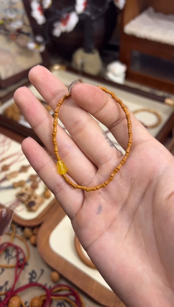 手串桃核【桃缘行】竹节「黄色葫芦 」桃木桃核辟、挡、驱、护 备注手围