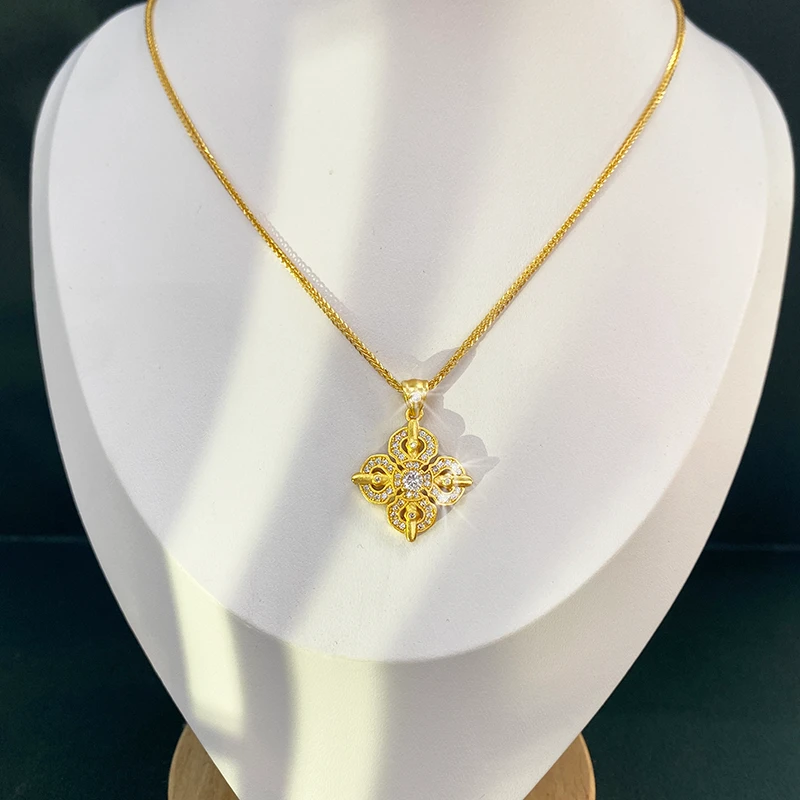 铜合金吊坠 复古宫廷风金色高级感四叶草造型十字金刚杵吊坠