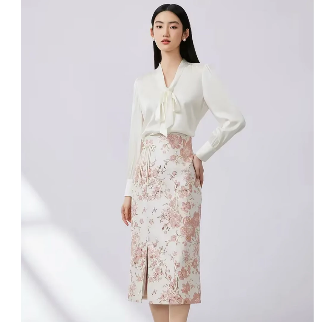 LIMEFLARE/莱茵福莱尔【专柜同款】新中式浮雕提花女士半裙