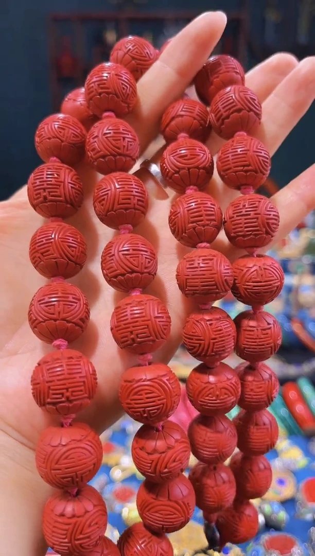 非遗技艺 雕漆寿字纹项链 1.8