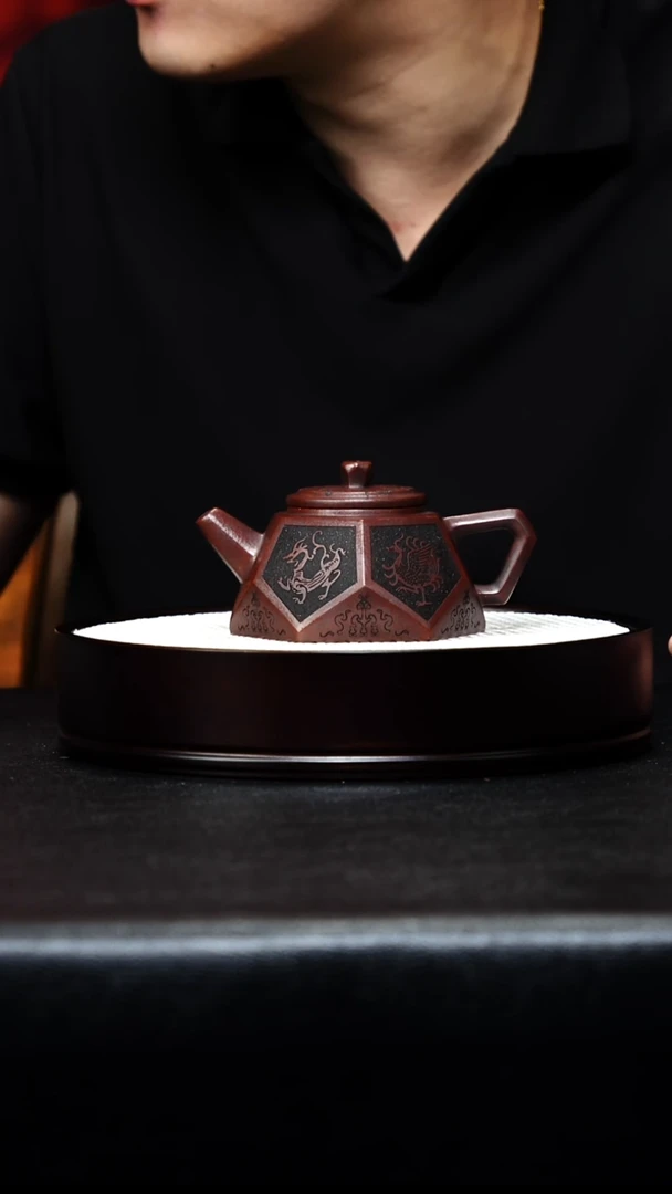 茶壶紫砂宜兴紫砂 钻方 龙山古乌泥 周昌英 h005
