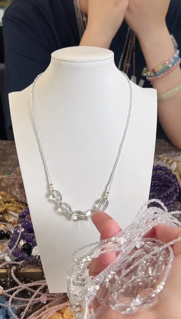 未镶嵌颈饰水晶白水晶五福珠锁骨链