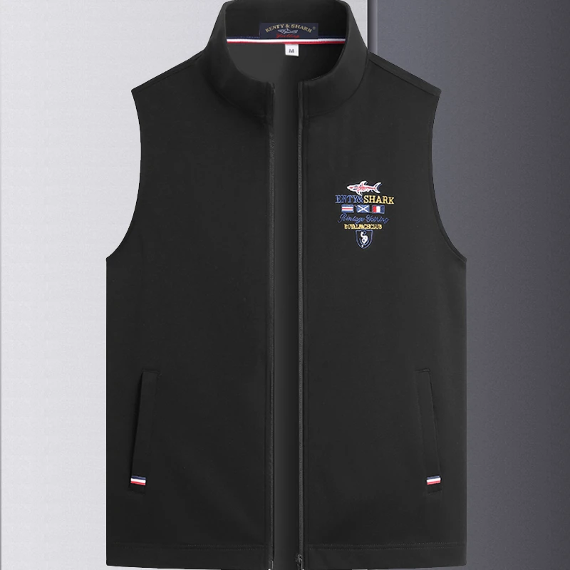 肯迪鲨鱼春夏立领背心中青年大码运动马甲户外坎肩无袖时尚马夹