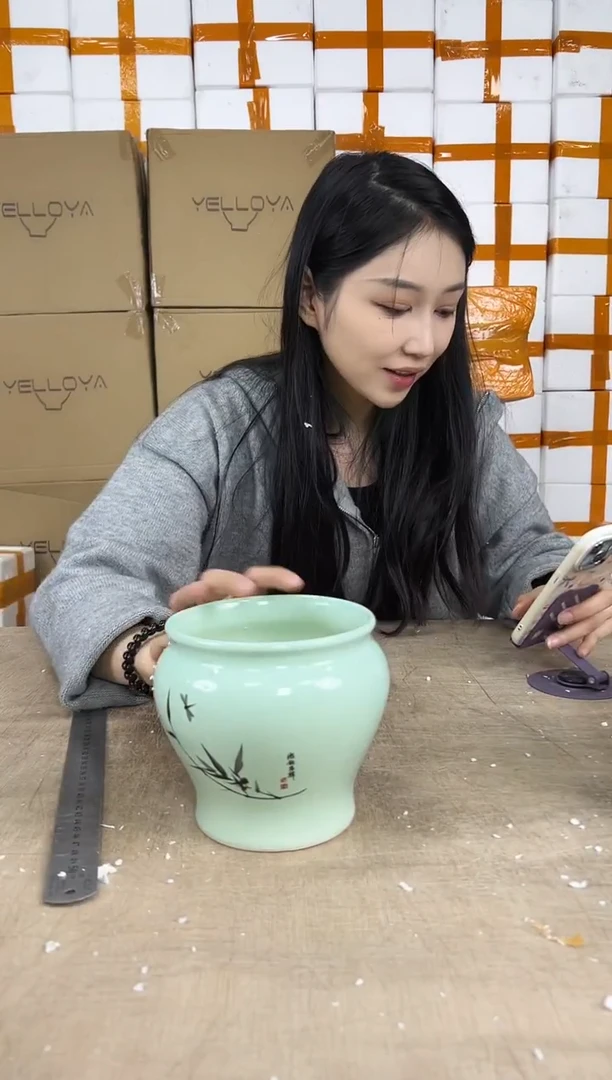 缸型浅绿竹子13x13