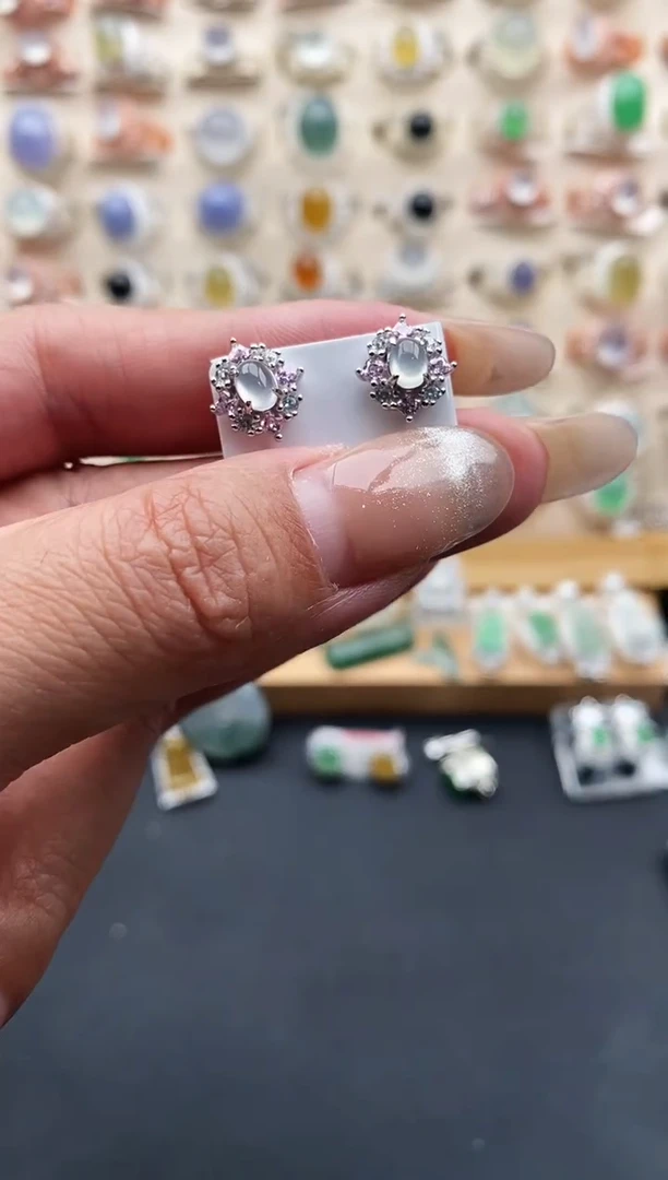 银S925镶嵌戒指翡翠缅甸天然A货翡翠1 7-