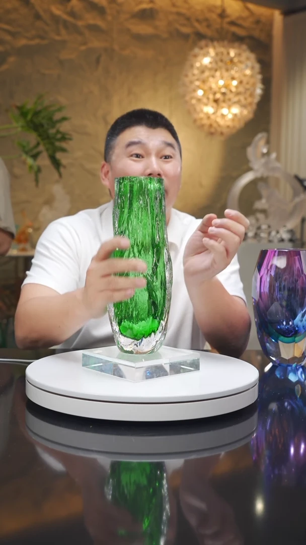 琉璃手工艺品福利绿色树纹花瓶