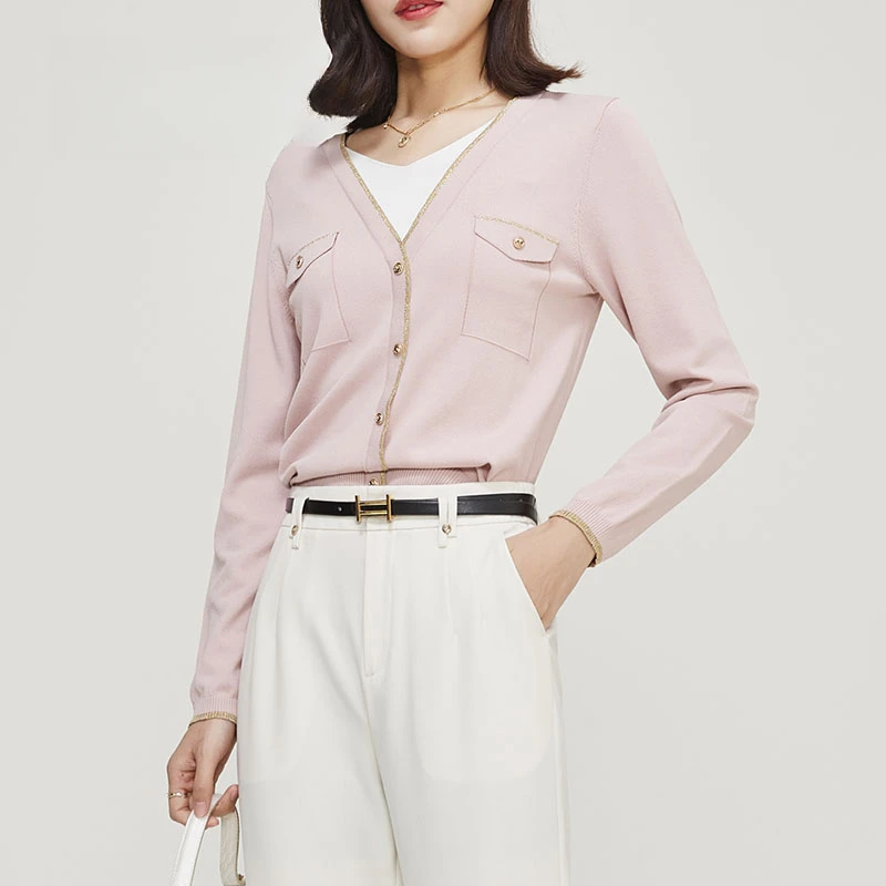 【柔软针织开衫】2024春时尚显瘦v领气质打底内搭长袖针织衫 39392