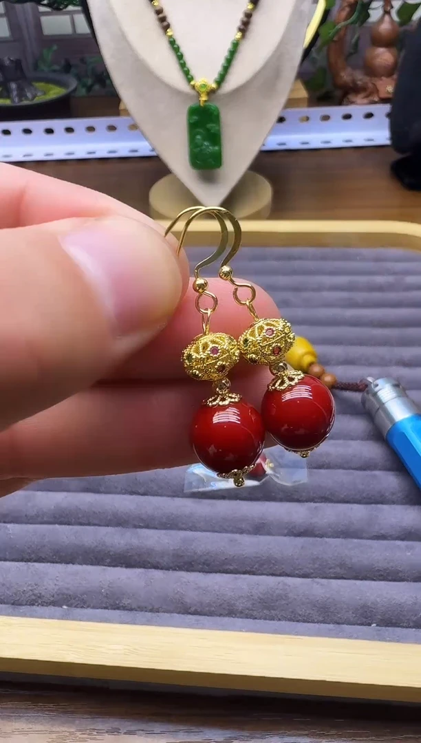 14K金镶嵌耳饰玛瑙/玉髓E144