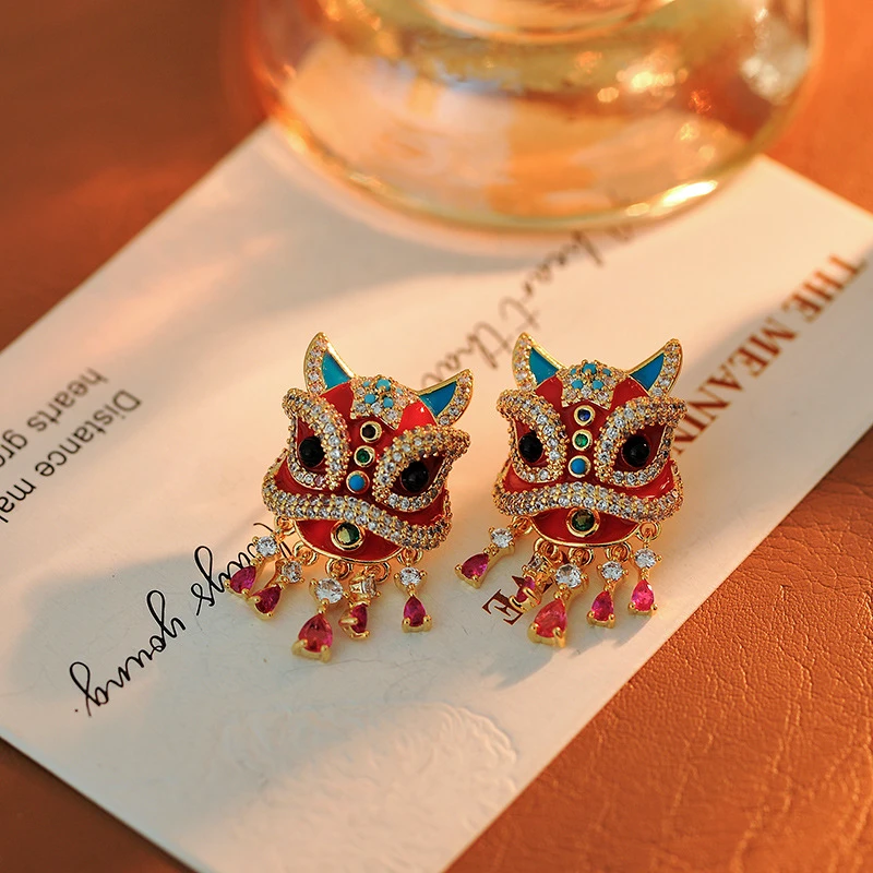 欧货DP高品国风招财醒狮耳环-6763