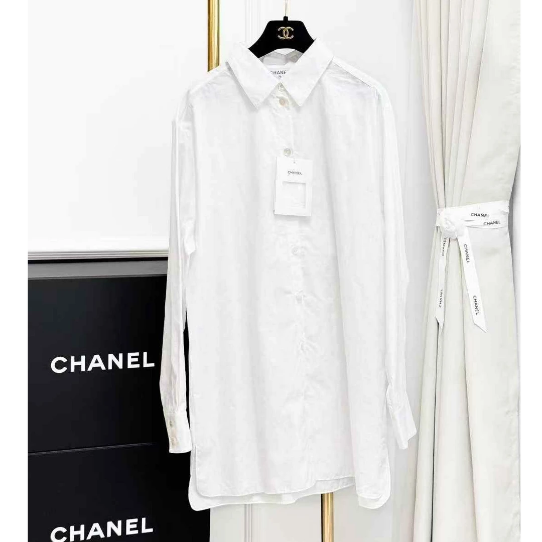 99新 Chanel/香奈儿 46码24C白色暗纹五角星双C长袖衬衫