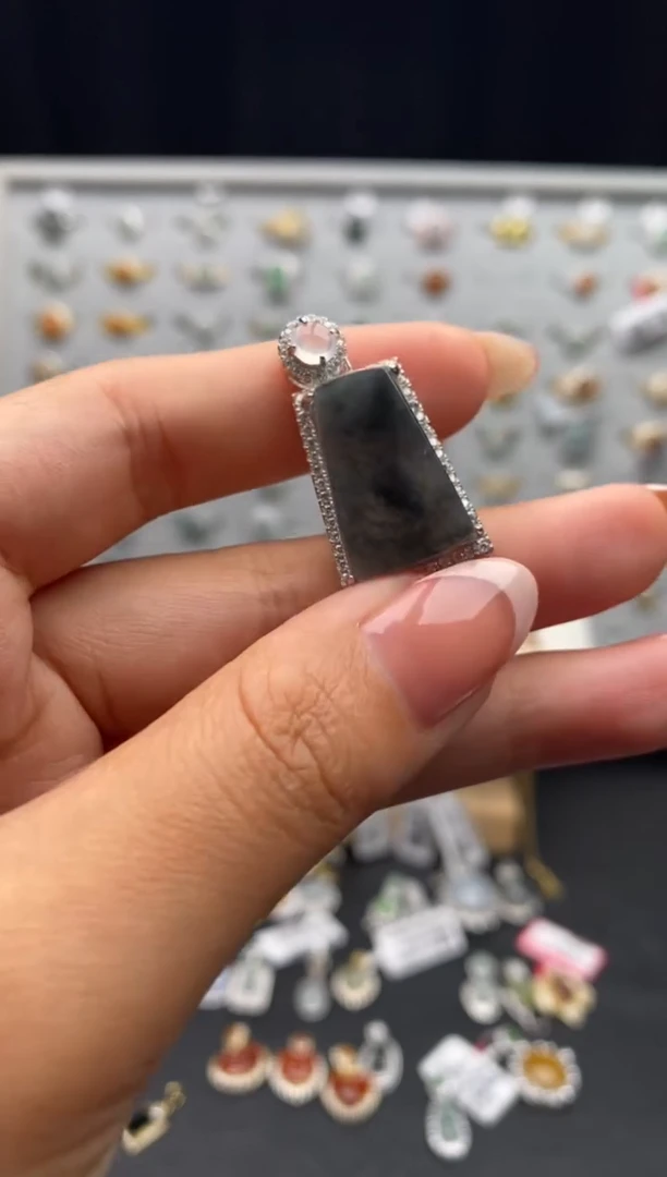 银S925镶嵌戒指翡翠天然A货翡翠