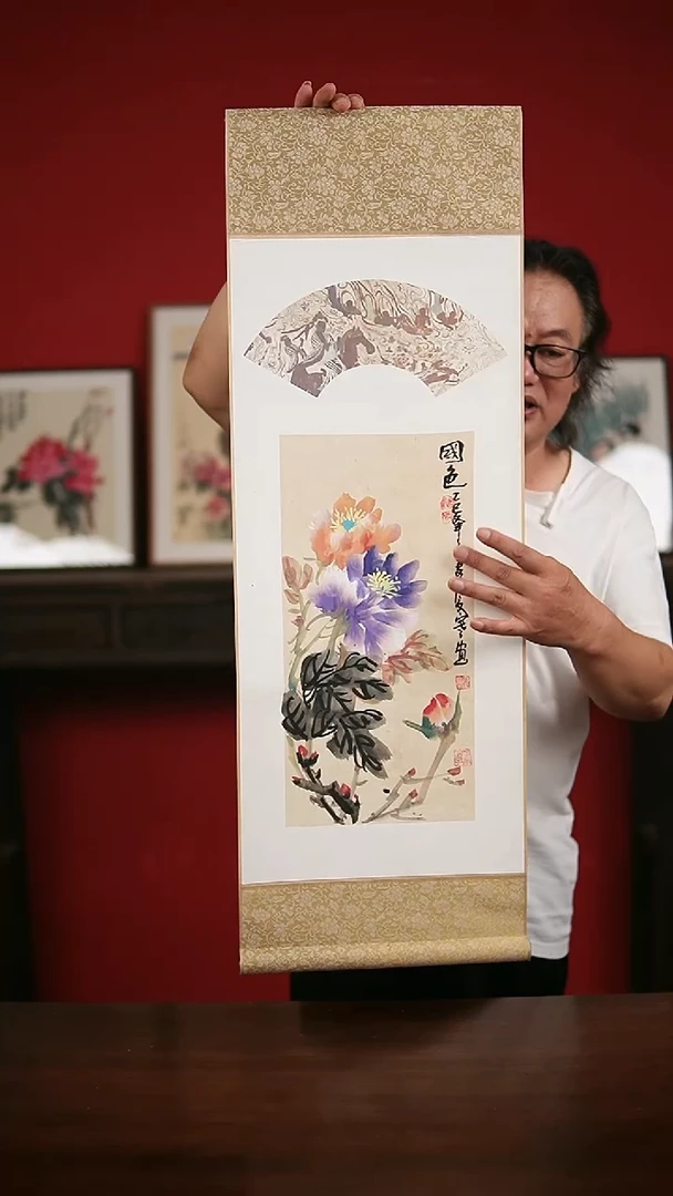 国画手写手绘-30*90实木框