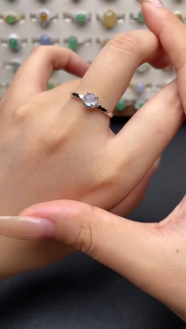 银S925镶嵌戒指翡翠一物一证一礼盒