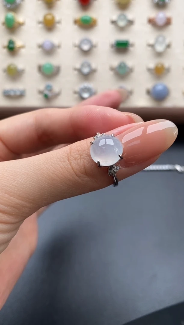 银S925镶嵌戒指翡翠一物一证一礼盒