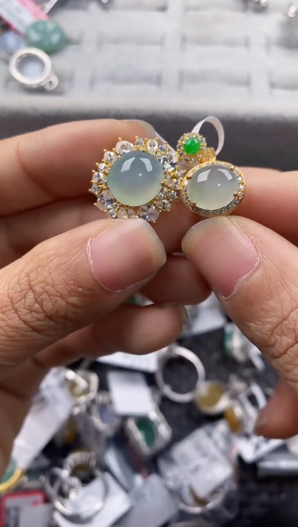 银S925镶嵌戒指翡翠555----2