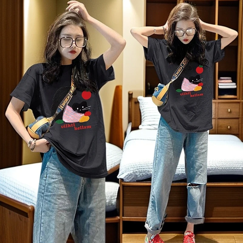 2025新款纯棉短袖t恤女生韩版宽松休闲时尚显短袖上衣百搭夏季ins