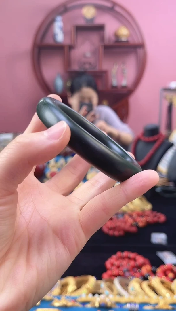 非遗 雕漆 素漆 手镯 墨绿 57
