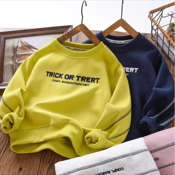 男童卫衣春秋款2025新中大童男孩针织亲肤儿童装休闲明线拼接长袖