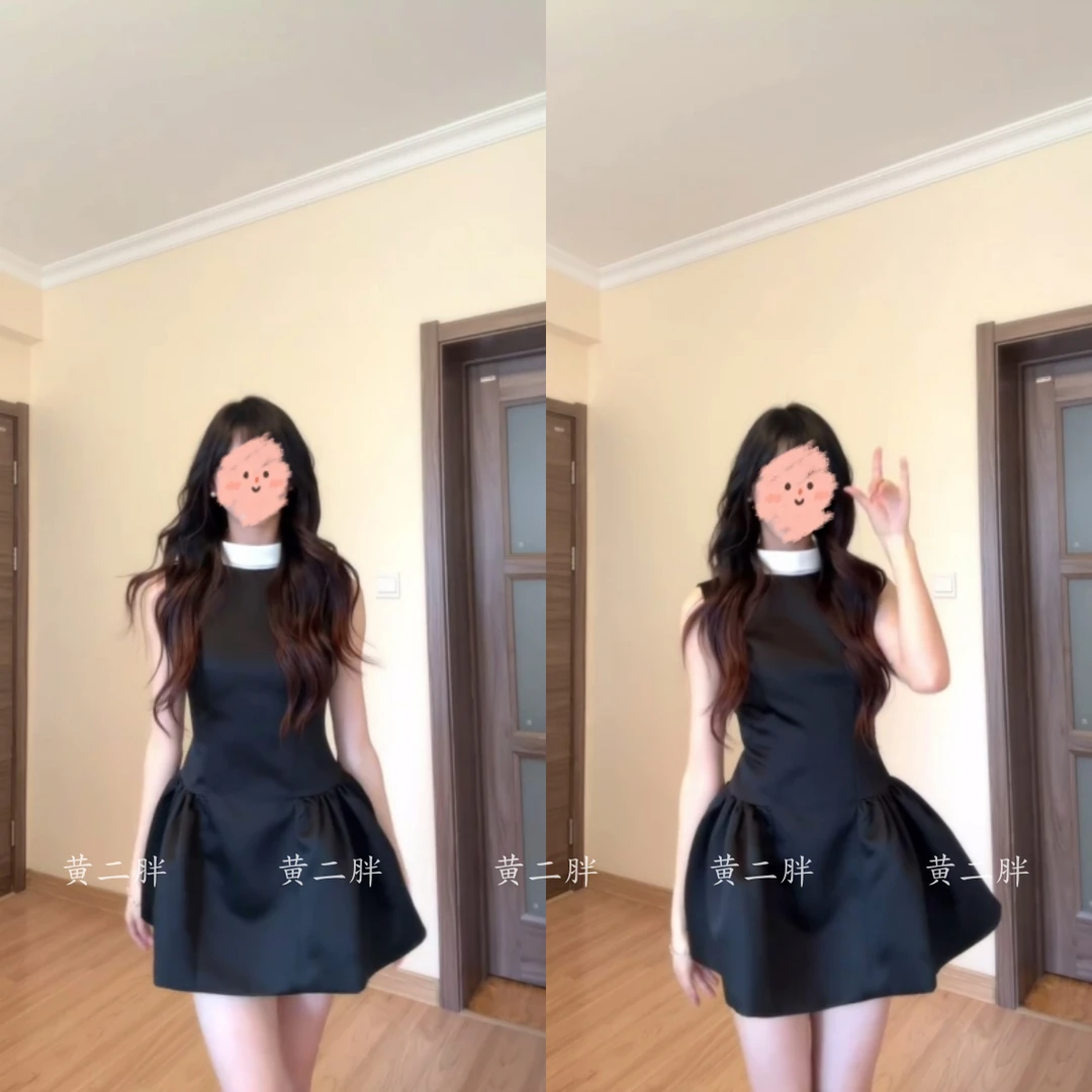 赫本风无袖小黑裙女气质千金感掐腰显瘦连衣裙2025夏季新款花苞裙