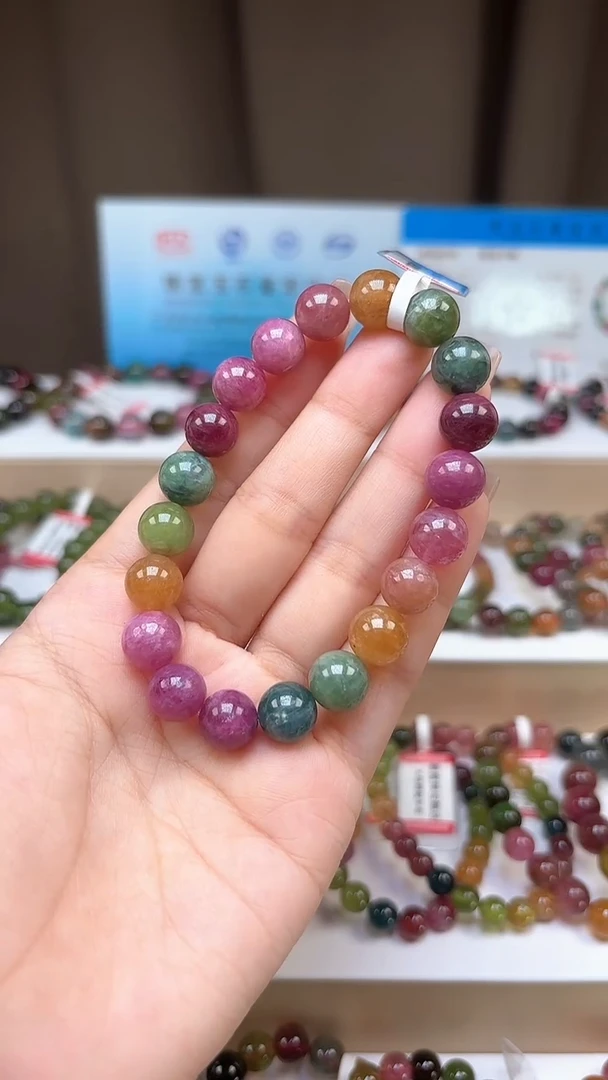 手串未镶嵌碧玺9.9mm艳丽彩虹色高阶油画体单圈手串
