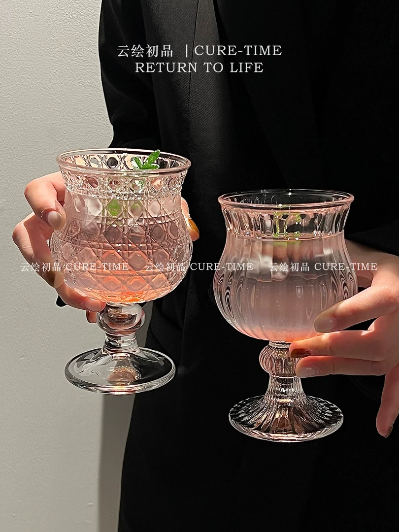 玻璃小清新品茶INS风玻璃杯复古家用网红洋酒杯家用果汁杯水杯