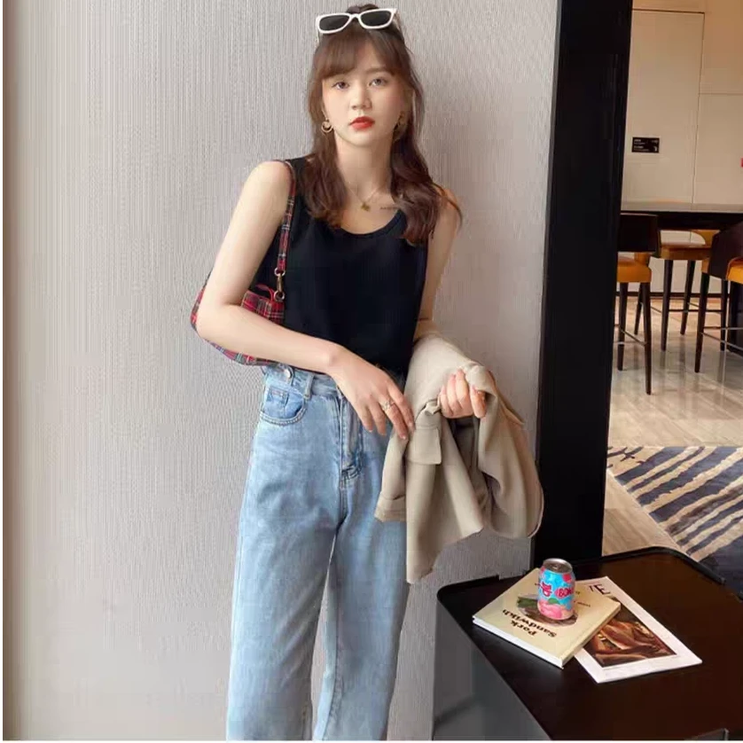 上衣通勤显瘦小众黑色白色基础款夏季外穿美背无袖T恤打底辣妹