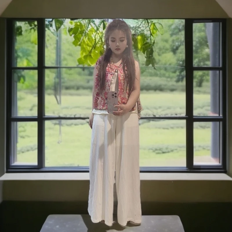 越越女装休闲韩版韩国丝皱阔腿裤女夏季2025新款韩版ootd穿搭