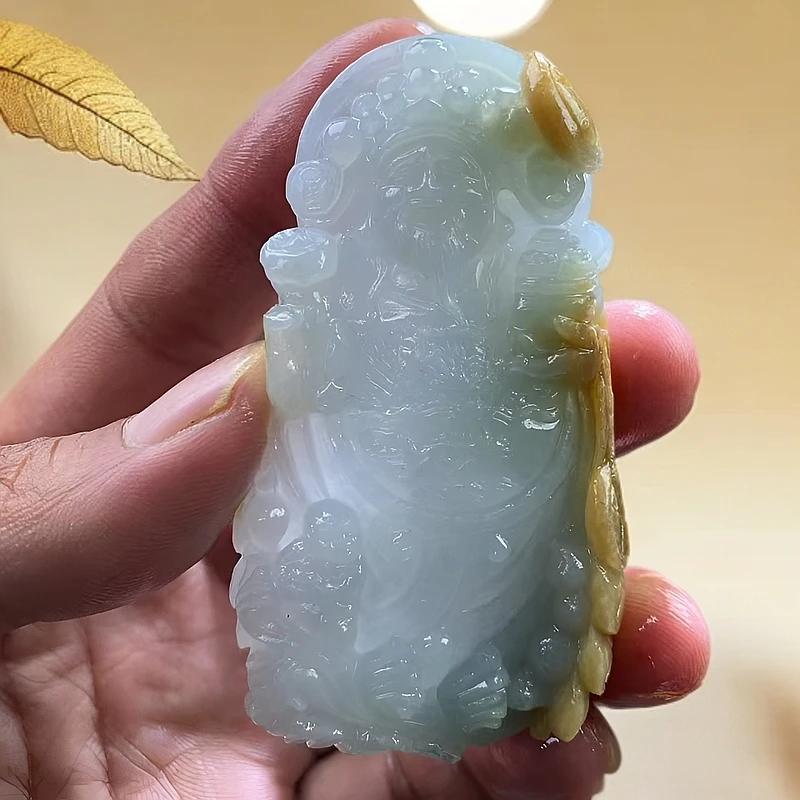 天然缅甸翡翠黄财神爷爷包抛光3天尺寸75./39/12.3绿庄珠宝