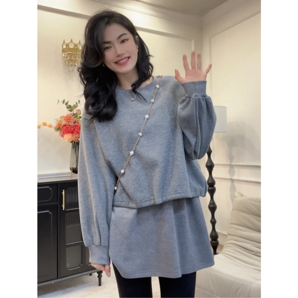 【东欧之旅】假两件极简风宽松卫衣中长款休闲长袖欧洲站卫衣裙pp