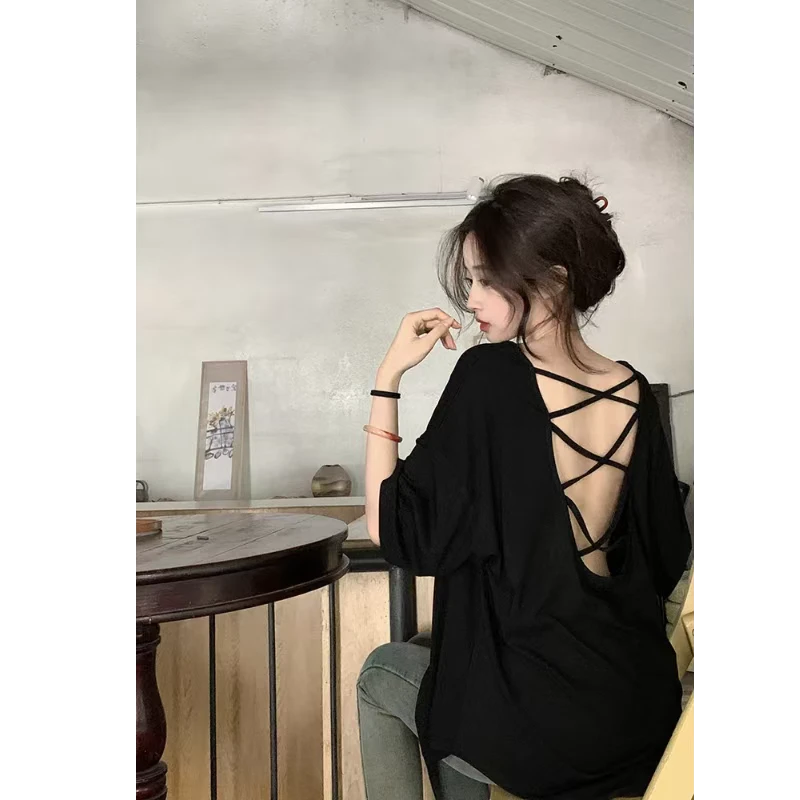 Phm夏季新款设计感棉质后背交叉带小衫WSD