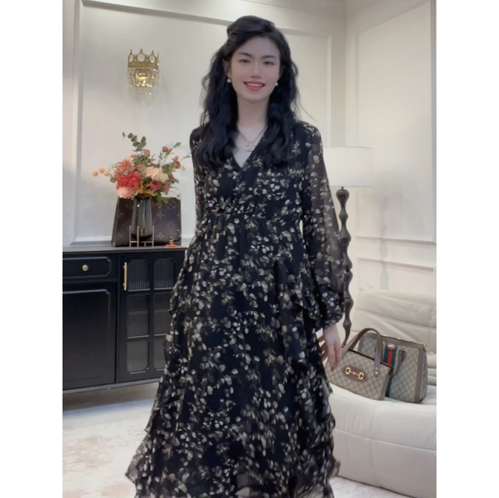 裙长116公分【开春】春季新款定制面料碎花裙显瘦大码连衣长裙